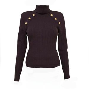 Express Purple Long Sleeve Gold Button Military Style Turtleneck Sweater Size XL